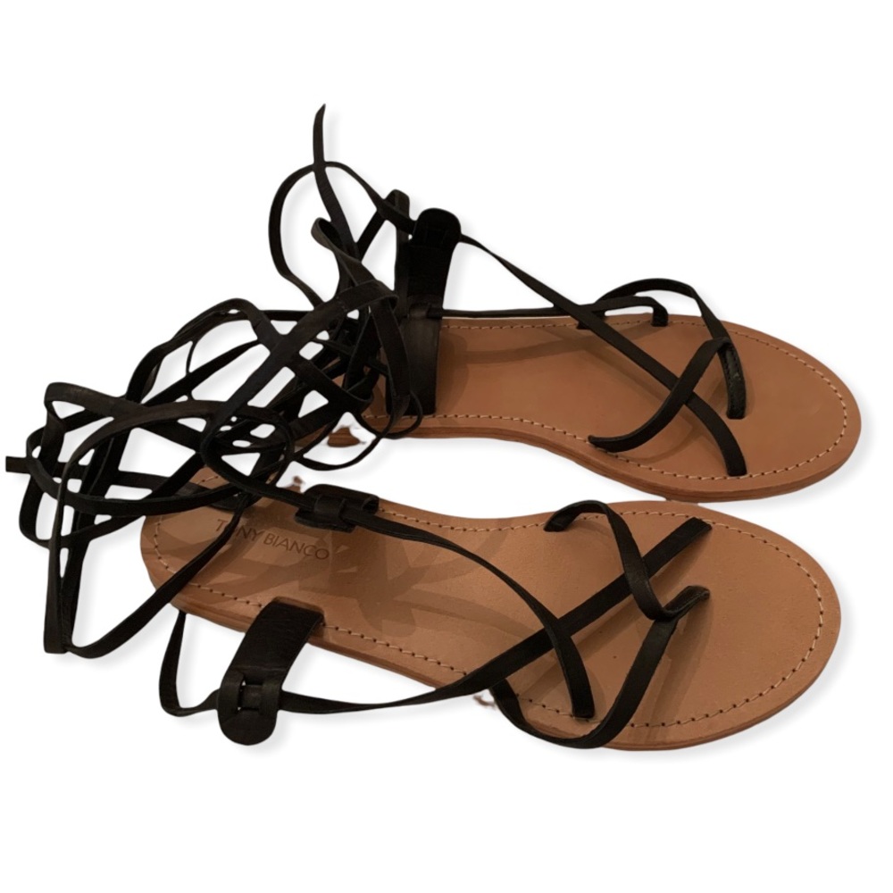 Tony Bianco gray black leather tie around gladiator sandals shoes size 38 US 7.5